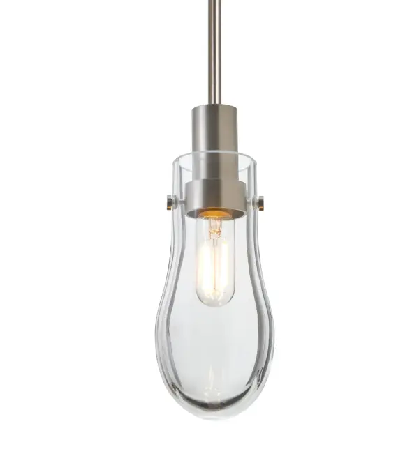 The Wish pendant features elegant teardrop-shaped clear blown glass that creates beautiful shimmer and sparkle when illuminated. Its contemporary yet timeless design suits both classic and modern interiors.