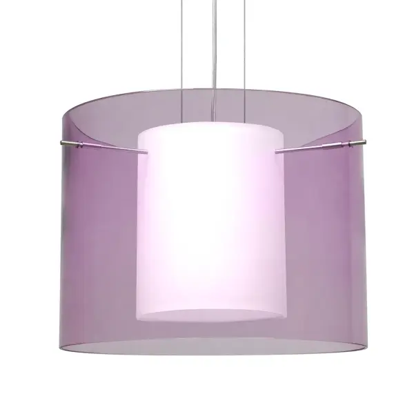 The Pahu 16 combines century-old glassblowing techniques with contemporary design, featuring a transparent amethyst outer glass surrounding an etched opal cylinder. The result is a sophisticated pendant that sparkles with ambient light.