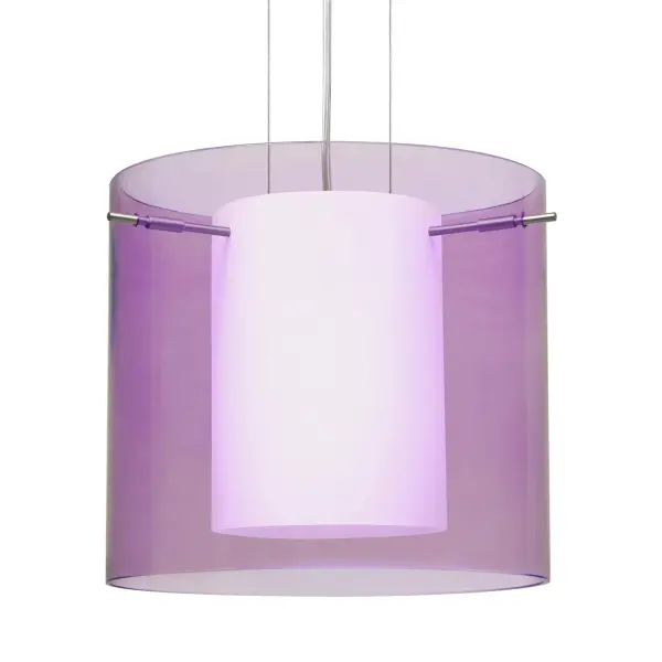 The Pahu 12 combines handcrafted artisan glass with contemporary design. Its distinctive double-glass construction features a transparent amethyst outer layer that sparkles around an etched opal inner cylinder, creating a sophisticated glow perfect for modern and transitional interiors.