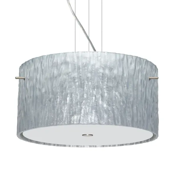 The Tamburo Stone Silver Foil pendant showcases century-old glassblowing techniques with a unique sandstone texture and distressed metal foil interior. Each piece is individually handcrafted, offering organic beauty inspired by natural rock formations.