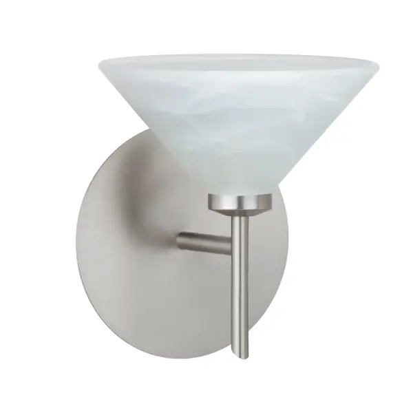 The Kona Marble mini sconce combines contemporary design with handcrafted pressed glass featuring white swirls throughout semi-translucent frost. The extensive etching process creates a smooth satin finish that delivers functional, soothing light perfect for intimate spaces.
