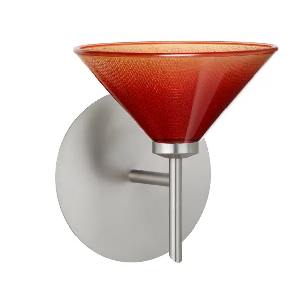 The Kona Sunset mini sconce features prismatic pressed glass with a dramatic red gradient that transitions from deep to light tones. Its contemporary cone shape and handcrafted quality deliver both functional lighting and artistic energy.