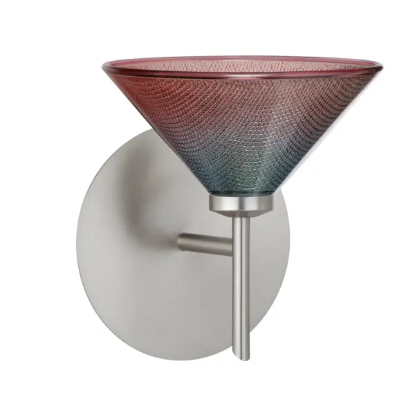 The Kona Bi-Color mini sconce features handcrafted pressed glass with a striking sky blue to red gradient. Its compact size and energetic color transition make it perfect for adding visual interest to smaller spaces.