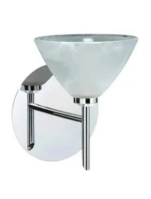 The Domi wall sconce delivers clean contemporary styling in a compact 5-inch profile. Its chrome finish and glass shade combination provides versatile lighting for bathrooms, hallways, and bedrooms where space is at a premium.