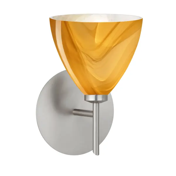 The Mia Honey sconce showcases century-old glassblowing techniques with layered swirls of yellow-amber and golden-brown. Each piece is uniquely handcrafted with a high-gloss finish that creates a warm, florid gleam perfect for intimate spaces.