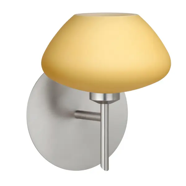 The Peri 3 Vanilla Matte sconce features artisan-crafted cased glass with a soft golden hue and etched satin finish. Its compact design and warm orange glow create an inviting atmosphere perfect for intimate spaces.
