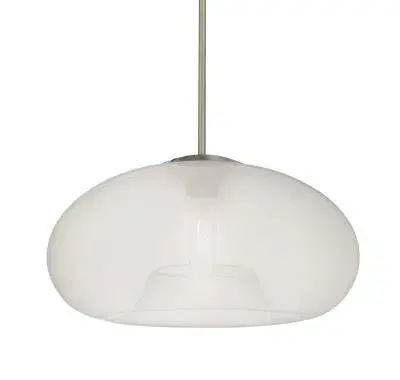 The Bana 15 Pendant offers a refined contemporary aesthetic with its frosted glass shade and satin nickel finish. At nearly 15 inches wide, it provides substantial presence without overwhelming smaller spaces.