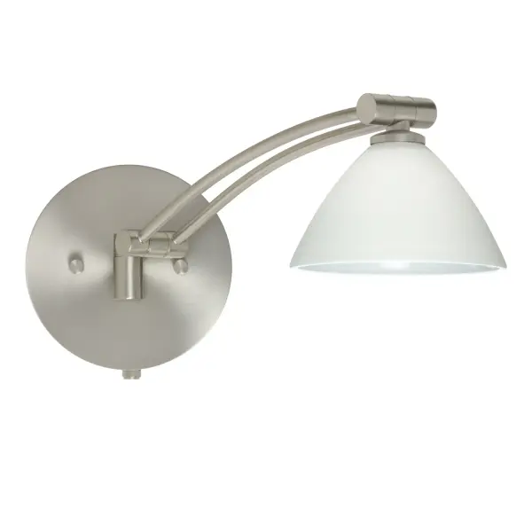 The Domi swingarm sconce combines classical bell-shaped design with modern functionality. Featuring handcrafted white cased glass with a soft, tranquil glow and integrated dimmer, it offers 130° rotation and 180° vertical adjustment.