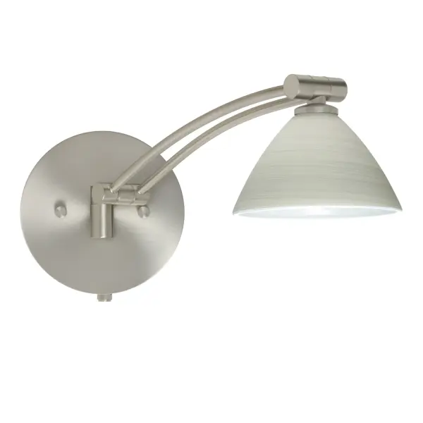 The Domi Chalk sconce combines artisanal craftsmanship with practical versatility. Handblown glass with subtle brushed texture creates a soft, sophisticated glow, while the adjustable swingarm offers 130-degree rotation and 180-degree vertical movement. Integrated dimmer provides full lighting control.