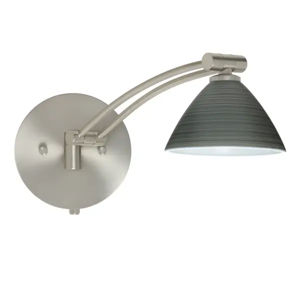 The Domi Titan combines artisanal craftsmanship with practical functionality. Featuring handblown glass with silvery spiral strokes and a fully adjustable swingarm, this sconce offers both aesthetic beauty and task lighting versatility.