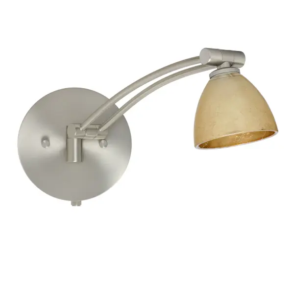 The Divi combines classical bell-shaped elegance with modern functionality. Handcrafted gold foil glass creates stunning textured depth and sparkle, while the swingarm design offers 130° rotation and 180° vertical adjustment with integrated dimming.