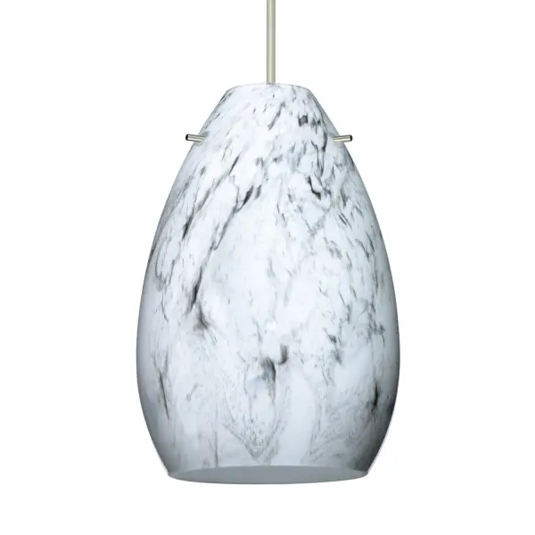 The Pera 6 Marble Grigio combines contemporary bell-bottomed design with handcrafted artisan glass featuring flowing black marbleized lines on bright white. Each piece is unique, utilizing century-old glassblowing techniques for a sophisticated, one-of-a-kind lighting accent.