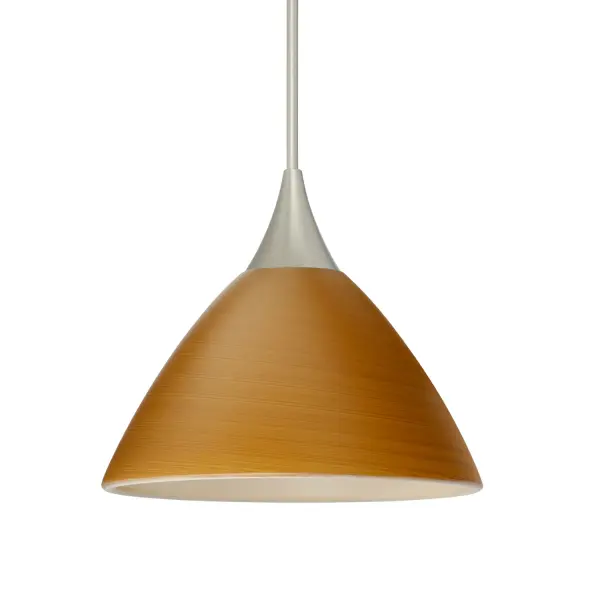 The Domi Oak pendant showcases century-old glassblowing techniques with its distinctive wood grain texture. The soft off-white cased glass features hand-spiraled light brown strokes that come alive when illuminated, offering subtle warmth and artisanal charm.