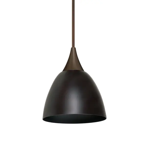 The Divi mini pendant combines timeless bell-shaped design with industrial appeal. Its stamped steel construction features bronze plating inside and out for optimal light reflection and durability.