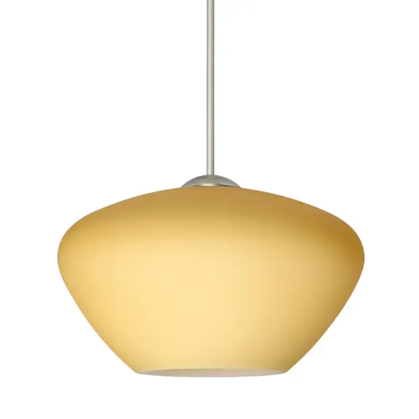 The Peri Vanilla Matte mini pendant features artisan-crafted cased glass with a soft golden hue and etched satin finish. Its compact size and warm ambient lighting make it ideal for intimate spaces and task lighting applications.
