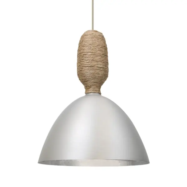 The Creed mini pendant masterfully blends industrial metal with natural twine accents, creating a distinctive urban-organic aesthetic. Its parabolic reflector with silver foil interior delivers focused, warm illumination perfect for task or accent lighting.