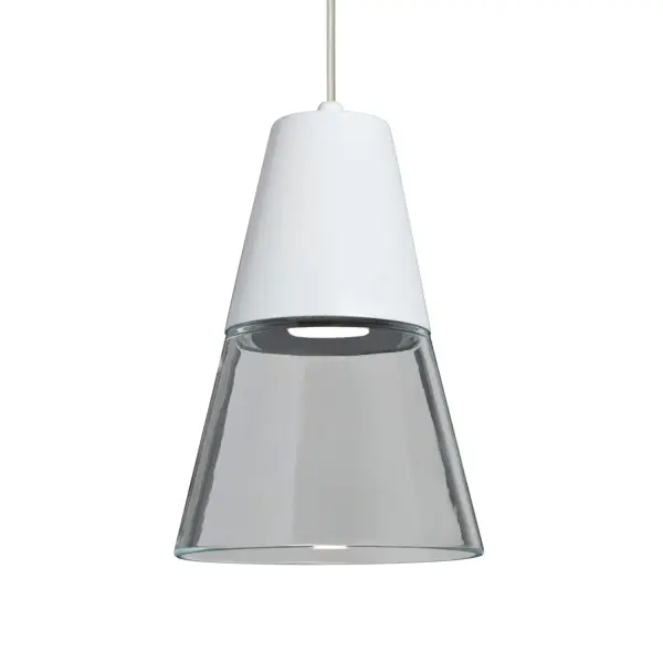 The Timo 6 combines industrial aesthetics with contemporary elegance through its clear blown glass shade and white cap design. Perfect for task lighting, this mini pendant delivers focused downlight while creating shimmer and sparkle when illuminated.