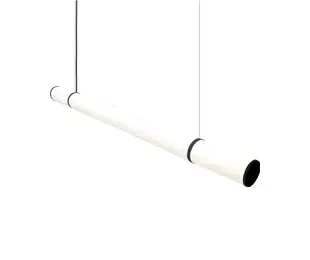 The Encore pendant makes a bold architectural statement with its impressive 90-inch white acrylic tube design. This oversized fixture combines dramatic scale with ethereal lightness, creating a floating cloud effect perfect for grand spaces.