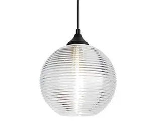 The Kristall 8 features a distinctive transparent globe with ridged texture that adds visual interest to contemporary outdoor settings. Its compact 7.875" diameter makes it ideal for smaller covered areas.