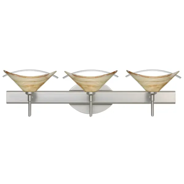 The Hoppi vanity fixture combines contemporary design with artisanal craftsmanship. Features pressed mocha and cream marbleized glass with clear accent rods that beautifully interact with light, creating functional yet soothing illumination.