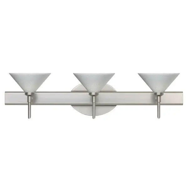 The Kona White Starpoint vanity light features distinctive pressed glass with clear points projecting through white finish, creating a star-light effect. Handcrafted with consistent quality, it combines modern aesthetics with versatile styling.