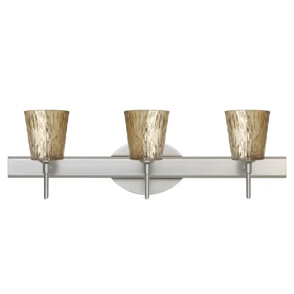 The Nico 4 combines handcrafted blown glass artistry with transitional design. Stone Gold Foil glass features sandstone texture with distressed metal foil, creating a nature-inspired aesthetic perfect for sophisticated bathrooms.