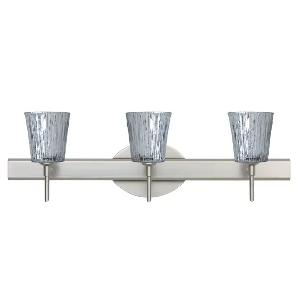 The Nico 4 vanity light showcases handcrafted blown glass with a distinctive stone texture and silver foil finish. Its tapered drum design and transitional styling make it versatile for modern bathrooms while the artisan craftsmanship ensures each piece is unique.