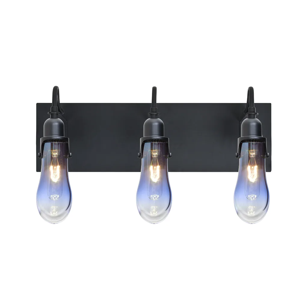 Wish 3-Light Vanity in Matte Black with Blue/Clear Glass