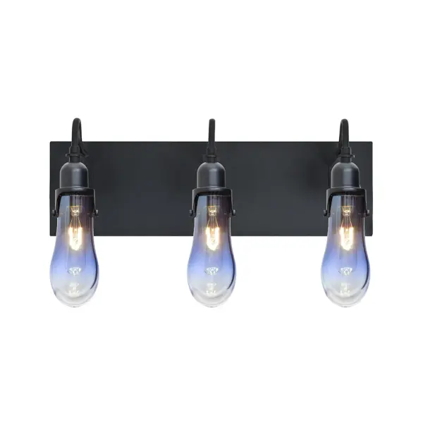 Wish 3-Light Vanity in Matte Black with Blue/Clear Glass