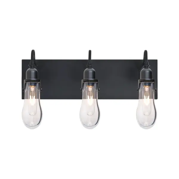 Wish 3-Light Vanity in Matte Black with Clear Glass - Image 1