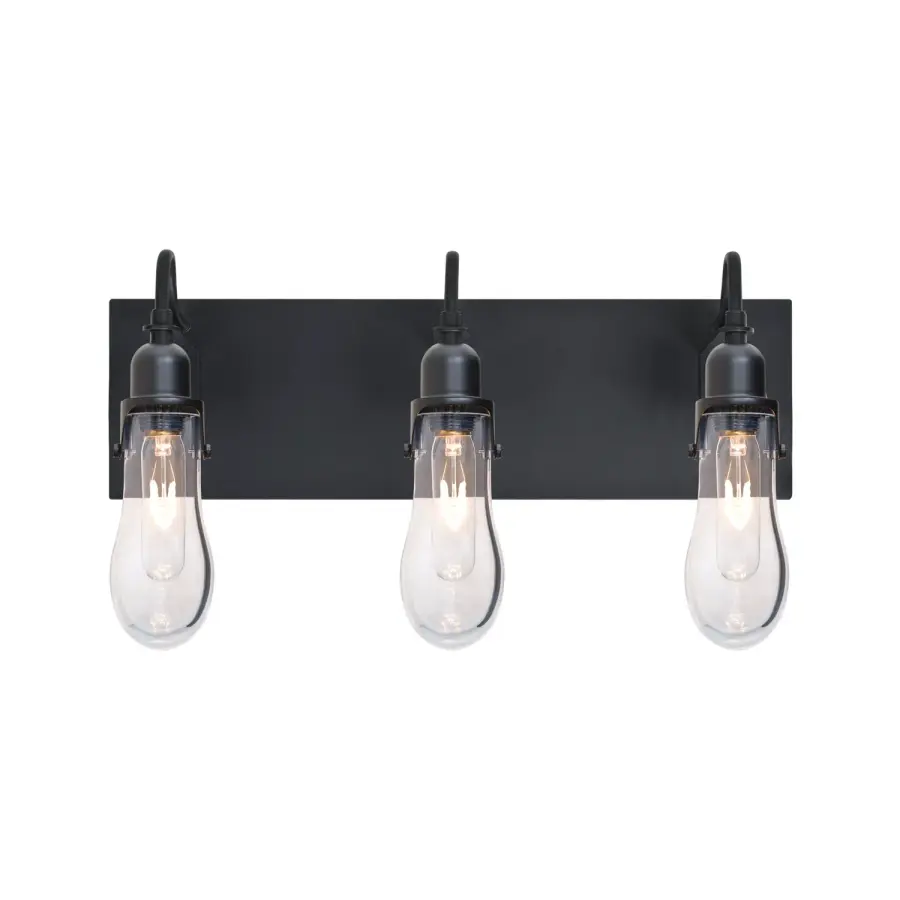 Wish 3-Light Vanity in Matte Black with Clear Glass - Image 1
