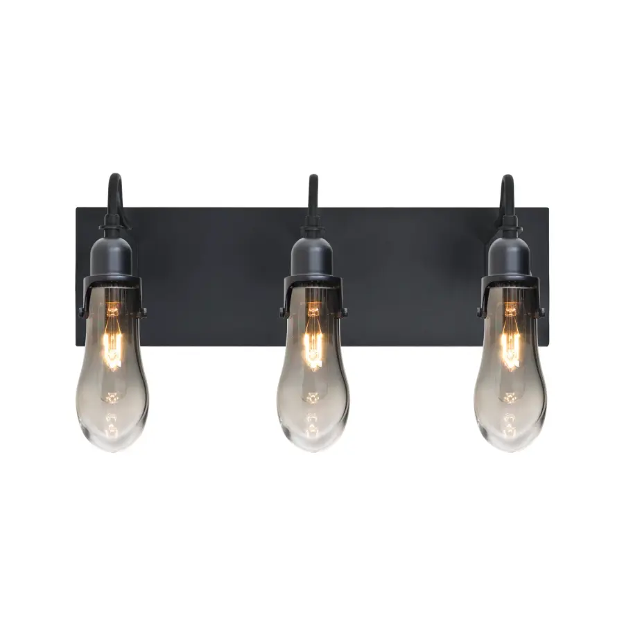 Wish 3-Light Vanity in Matte Black with Smoke/Clear Glass