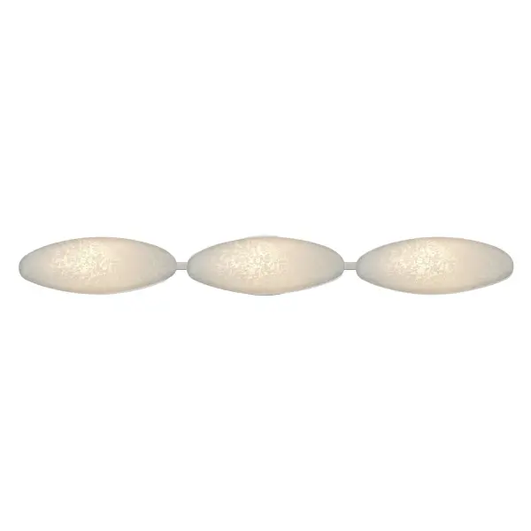 The Aero Stucco combines handcrafted textured glass with contemporary design, creating a striking diffuse glow. Its versatile oval canopy allows horizontal or vertical mounting, making it ideal for modern bath and vanity applications.