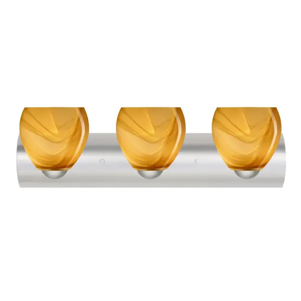 The Bolla Honey vanity light showcases handcrafted glass artistry with layered yellow-amber and golden-brown swirls against white. Each piece is unique, blown using century-old techniques for a high-gloss florid finish.