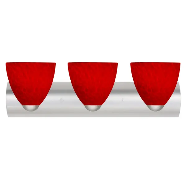 The Sasha vanity fixture combines classical bell-shaped design with handcrafted artisan glass featuring vibrant red tones over white. Each piece is unique, created using century-old techniques with layered frit glass for a watercolor effect.