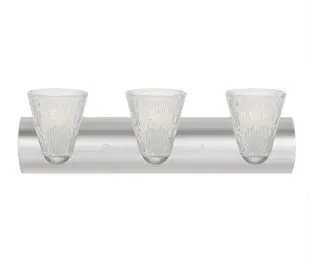 The Nico 5 brings modern sophistication to bathroom lighting with its softly radiused housing and textured glass shades. Available in 2-3 light configurations with flexible lamping options for customized illumination.