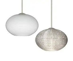 The Lasso mini pendant features distinctive handcrafted glass with softly radiused ridges that bring artisanal character to modern spaces. Its compact 4.75" diameter makes it ideal for tight areas or multi-light installations.
