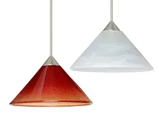 The Kona mini pendant combines clean contemporary lines with a wide cone-shaped glass shade. Its compact 5.5-inch diameter makes it perfect for task lighting or clustered installations over islands and bars.