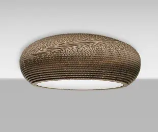 The Venus LED semi-flush mount brings contemporary urban style through its innovative use of intricately cut tan corrugated cardboard layers. Perfect for modern spaces seeking sustainable materials with artistic flair.