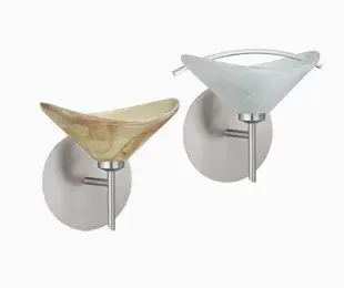 The Hoppi wall sconce features a distinctive wide cone-shaped glass shade that brings contemporary elegance to any space. Compact at 7.5" with flexible G9 bi-pin or LED lamping, it's ideal for bathrooms and hallways.