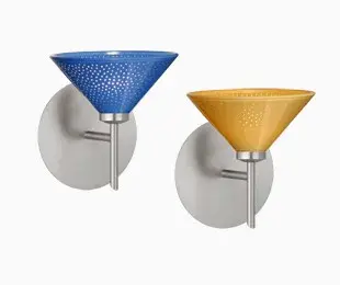 The Kona wall sconce features a wide cone-shaped glass shade that brings contemporary elegance to any space. Compact at 5.5" wide, it's ideal for bathrooms and hallways with flexible G9 or LED lamping.