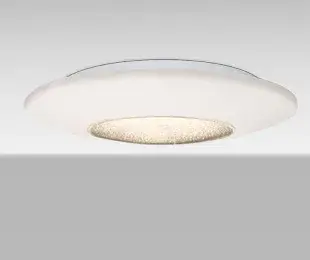 The Viva combines soft opal glass with a prismatic center disc for ambient lighting with visual interest. Its low-profile flush mount design makes it ideal for rooms with standard ceiling heights.