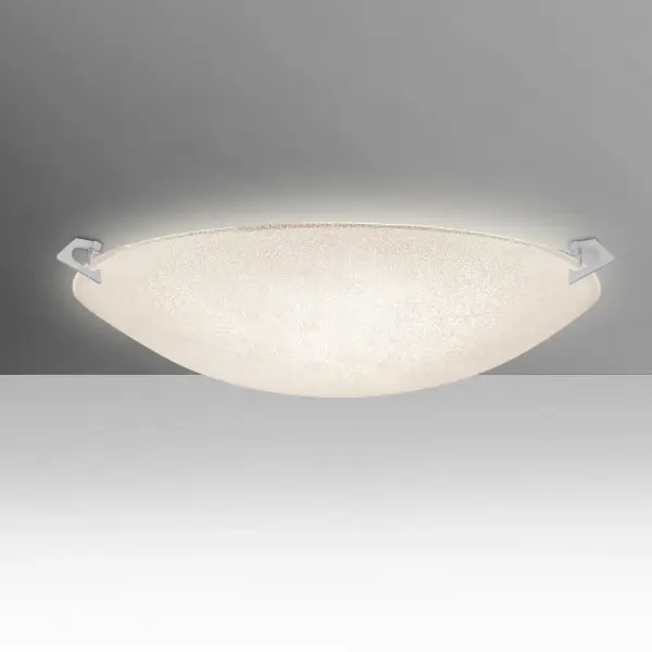 The Sonya Glitter flush mount features innovative crystal-coated glass that transforms from frosted to prismatic when illuminated. Its low-profile design and decorative twist-lock clips make it ideal for spaces with standard ceiling heights.