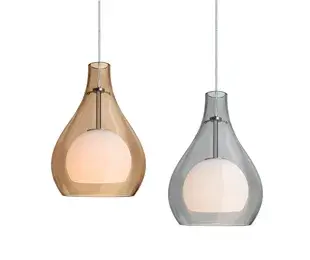 The Elle 11 combines artistic blown glass craftsmanship with functional lighting. Its distinctive tear-drop outer shade paired with an opal sphere creates visual interest and soft, diffused illumination perfect for intimate spaces.