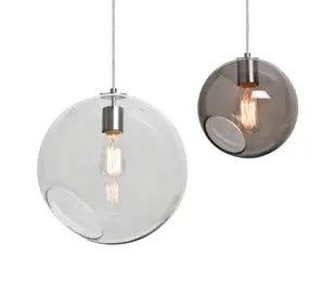 The Maestro pendant features classic blown glass globe shades with a distinctive angle-cut bottom that adds contemporary flair. Available in two sizes with flexible lamping options, it excels in multilight configurations.