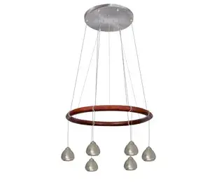 The Cirque 12V mini pendant beautifully blends rustic woodworking with contemporary styling. Its 28-inch wood ring and compact metal shade create visual interest while maintaining a small footprint, perfect for layered lighting designs.