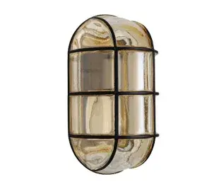The Togo wall sconce features a distinctive half-oval design with skillfully hand-blown glass and warm smoke tinting. Its compact profile and contemporary aesthetic make it ideal for modern bathrooms and hallways.