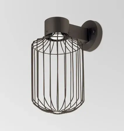 The Sultana Cylinder combines industrial aesthetics with modern LED technology. Its black aluminum bracket and woven metal rod construction create a striking light sculpture perfect for urban-inspired outdoor spaces. - alternate view