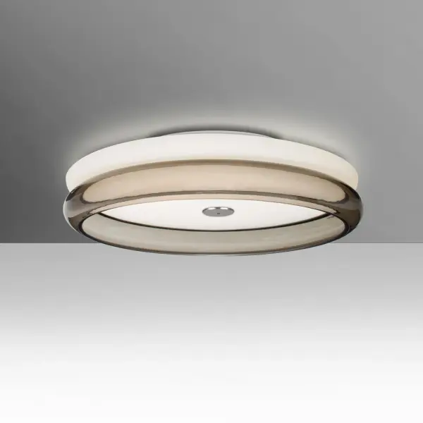 The Topper 12 features innovative multi-layered glass construction combining glossy opal and transparent smoke glass for a sophisticated, low-profile design that delivers tranquil, harmonious lighting.