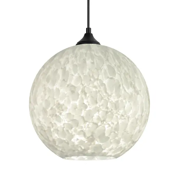 The Coco pendant features artisan-blown Carrera glass with a frosted white finish that creates soft, ambient light. Its classic globe shape and neutral aesthetic blend seamlessly into any outdoor setting while providing functional illumination.